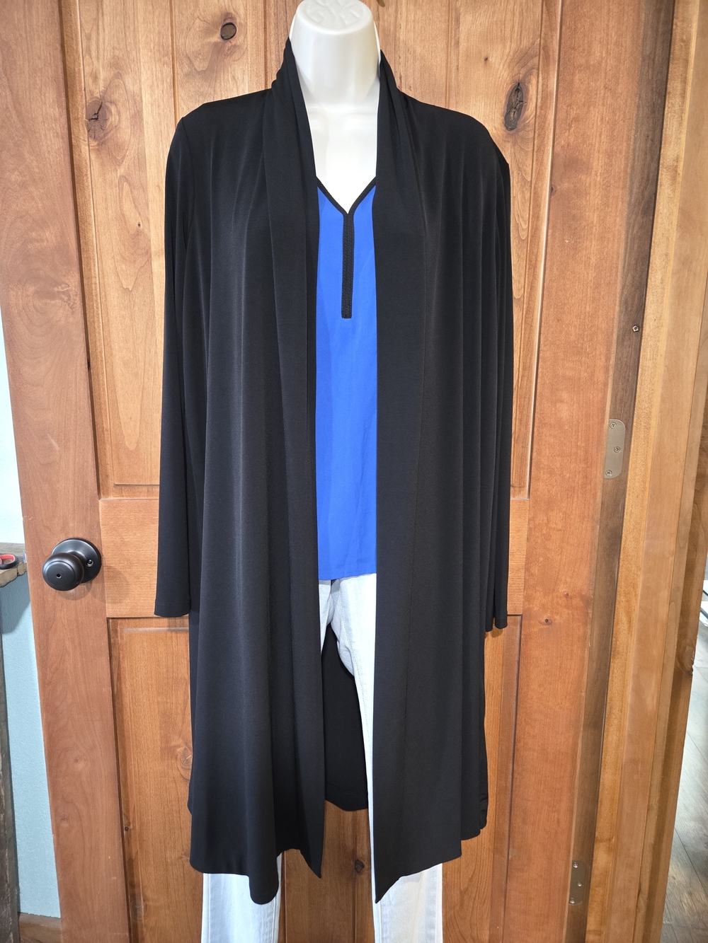 Donna Karan Black Open-Front Draped Duster Cardigan